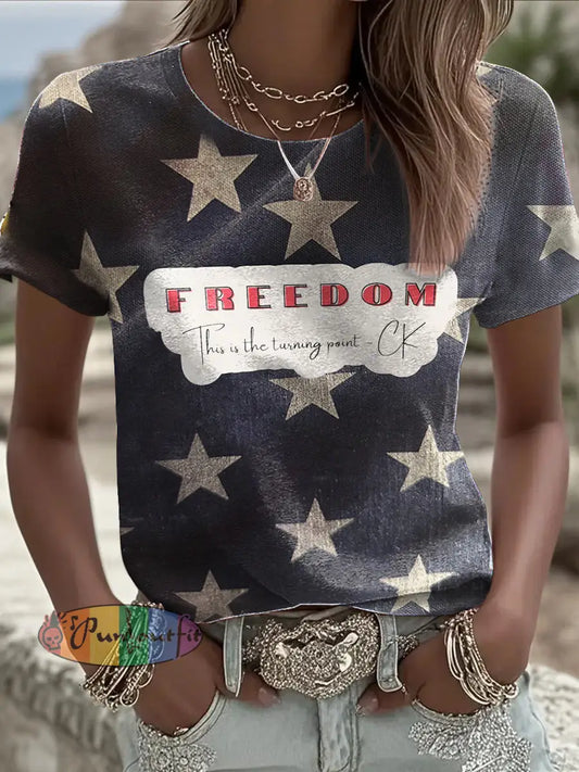 Women’s Freedom Printed T-shirt Navy Blue / S
