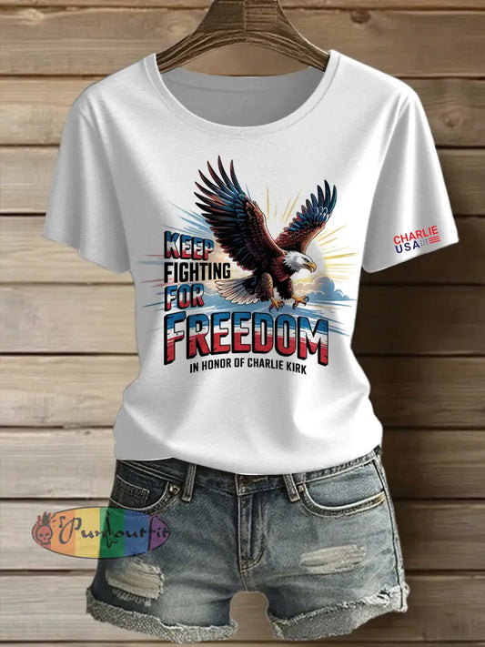 Women’s Freedom Printed Vintage Fashion Loose Short Sleeve T-Shirt White / S