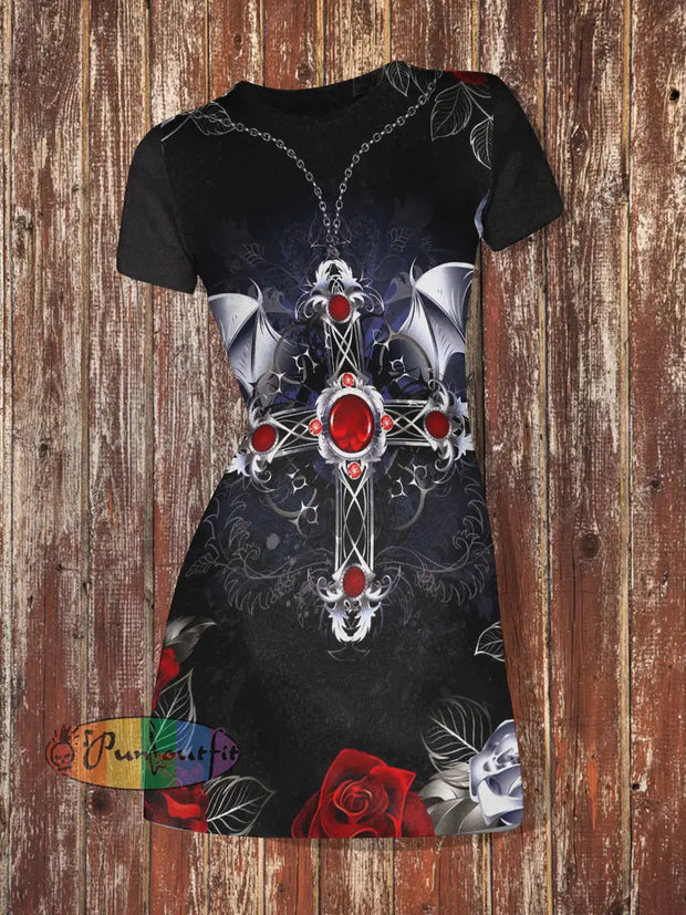 Women’s Ghost Cross Abstract Print Casual Mini Dress Colorful / S