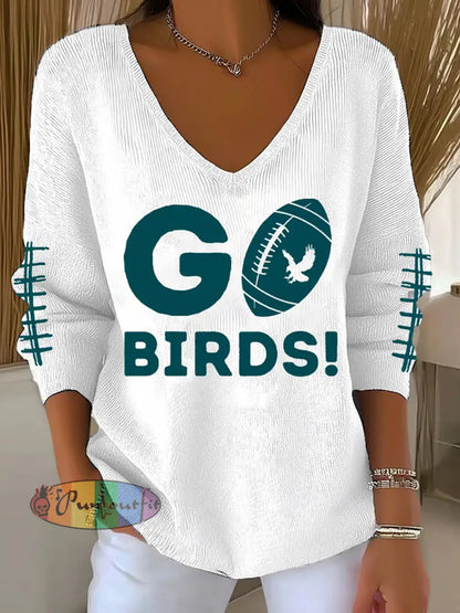 Women’s Go Birds Football Fans Lovers Gameday Casual Long-Sleeve Top White / S