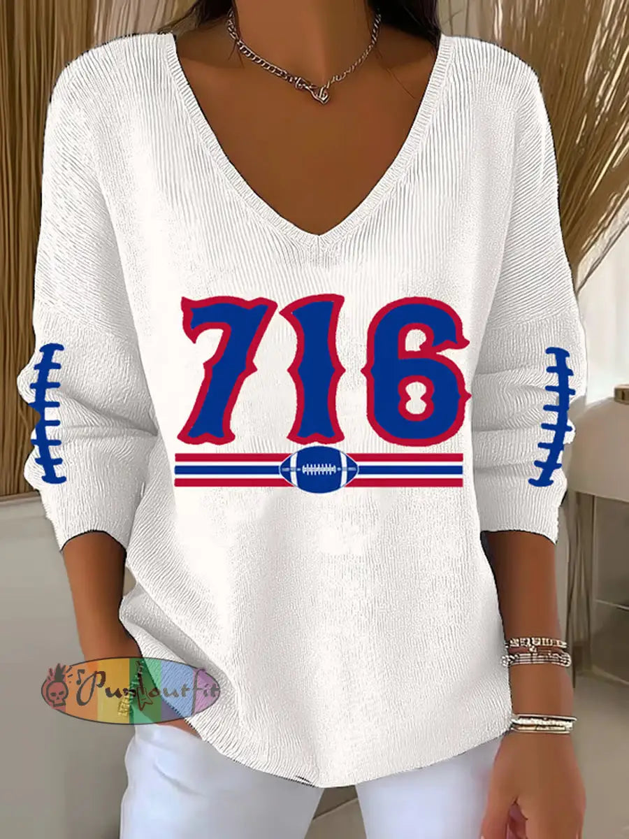 Women’s Go Buffalo Football Fans Lovers Gameday Casual V-Neck Ribbed Top White / S