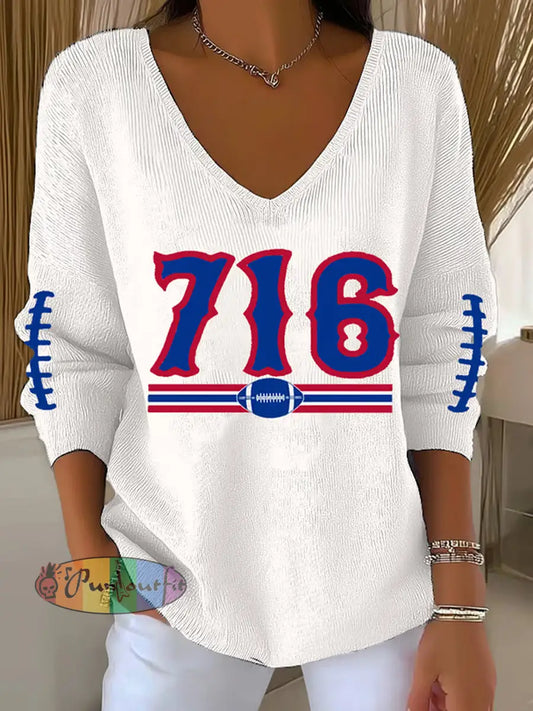 Women’s Go Buffalo Football Fans Lovers Gameday Casual V-Neck Ribbed Top White / S