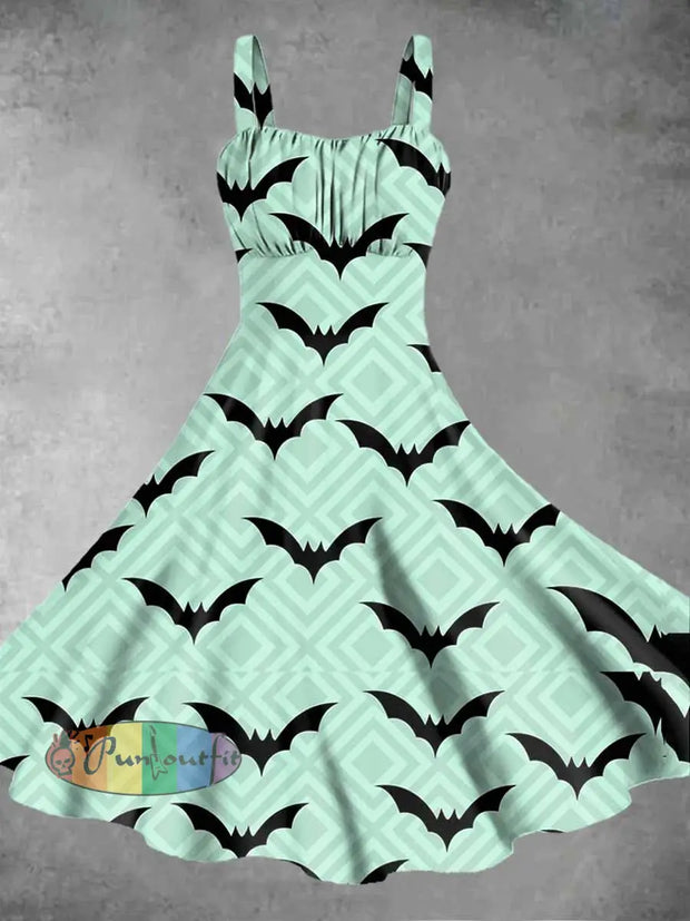 Women’s Halloween Bat Print Suspender Dress Green / S