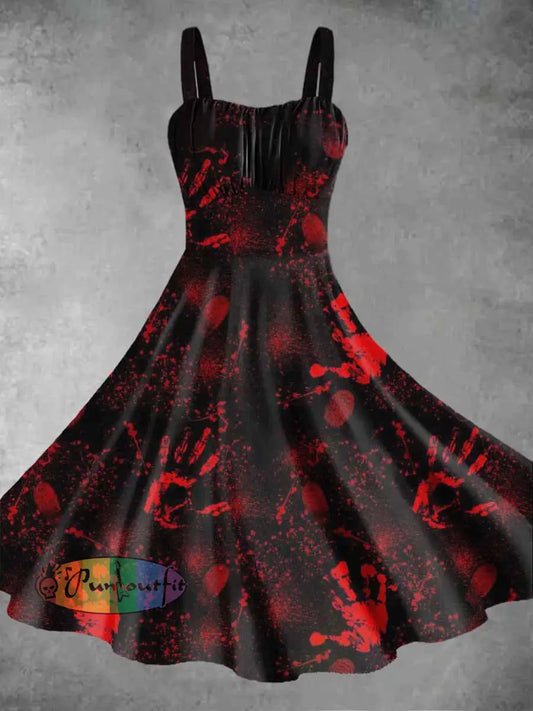 Women’s Halloween Palm Print Suspender Dress Red / S