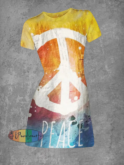 Women’s Hippie Peace Abstract Print Casual Mini Dress Colorful / S