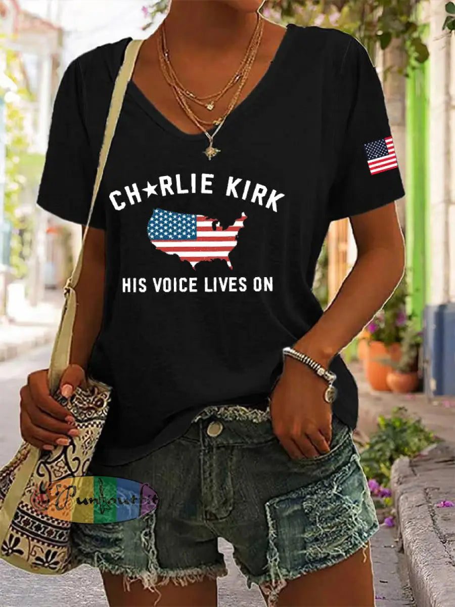 Women’s His Voice Lives On Printed Casual T-shirt Black / S
