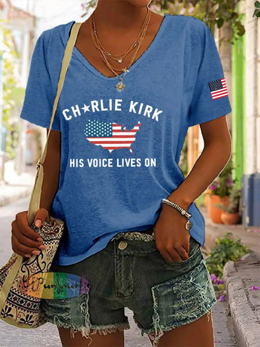 Women’s His Voice Lives On Printed Casual T-shirt Blue / S
