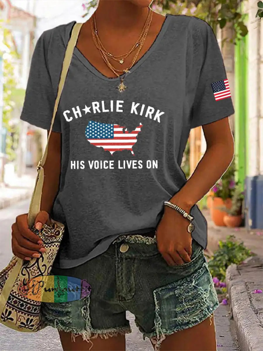 Women’s His Voice Lives On Printed Casual T-shirt Dark Gray / S