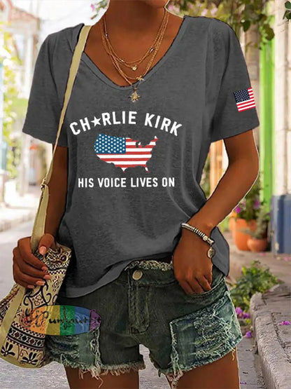 Women’s His Voice Lives On Printed Casual T-shirt Dark Gray / S