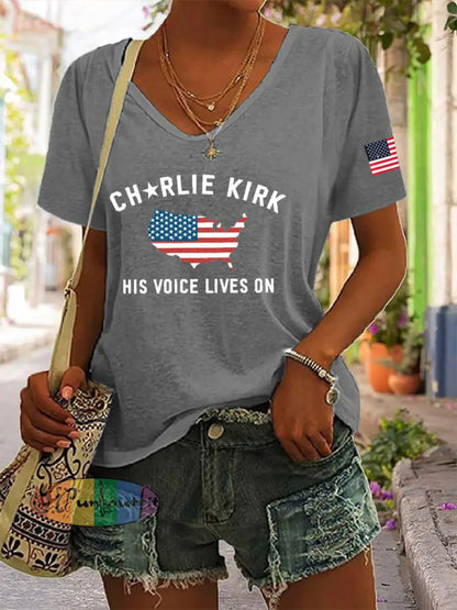 Women’s His Voice Lives On Printed Casual T-shirt Light Gray / S