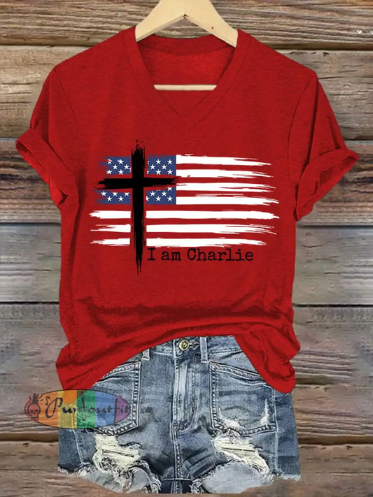 Women’s I am Charlie Printed short-sleeved T-shirt Red / S