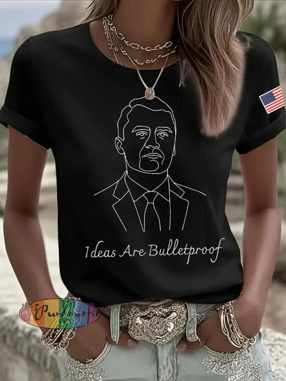 Women’s Ideas Are Bulletproof Print Casual T-shirt Black / S