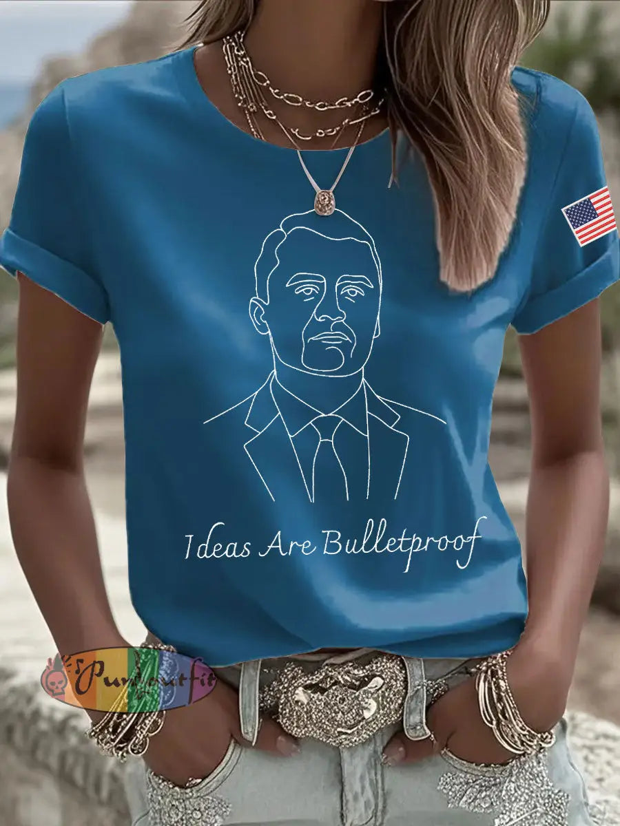 Women’s Ideas Are Bulletproof Print Casual T-shirt Blue / S