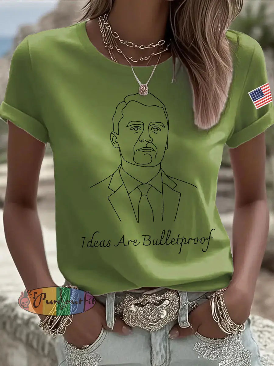 Women’s Ideas Are Bulletproof Print Casual T-shirt Green / S