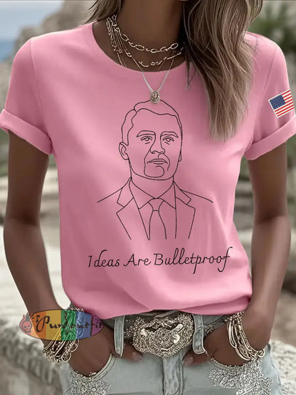 Women’s Ideas Are Bulletproof Print Casual T-shirt Pink / S