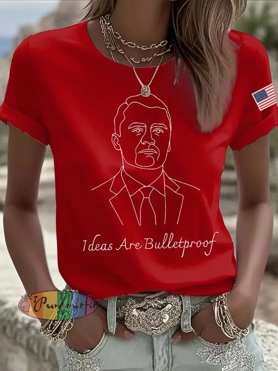 Women’s Ideas Are Bulletproof Print Casual T-shirt Red / S