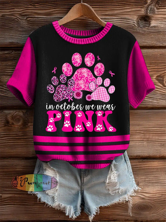 Women’s In October We Wear Pink Imitation Sweater Short sleeved T shirt Rose Red / S