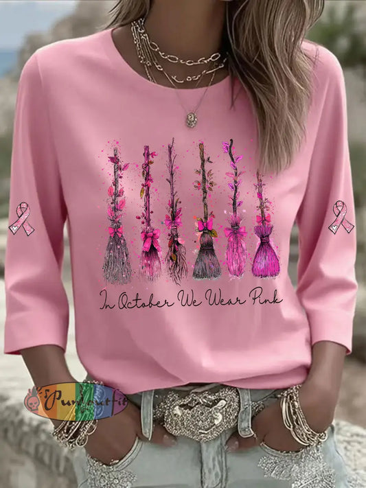 Women’s In October We Wear Pink Printed Casual T shirt Pink / S