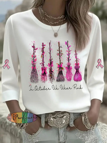 Women’s In October We Wear Pink Printed Casual T shirt White / S