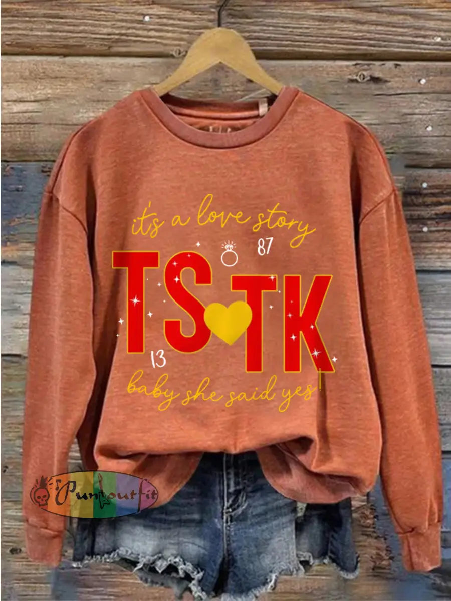 Women’s Its A Love Story Baby And She Said Yes Casual Sweatshirt Orange / S