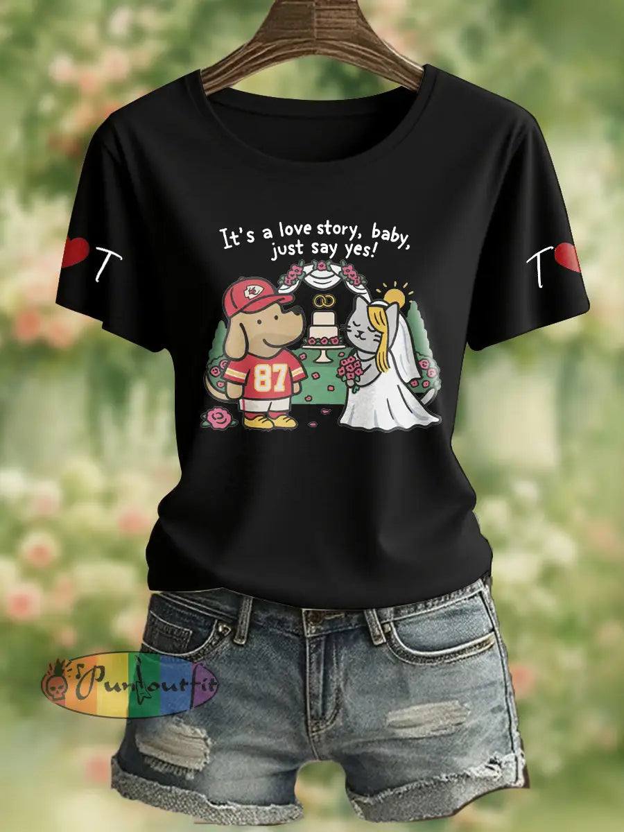 Women’s It’s A Love Story Printed T Shirt Black / S