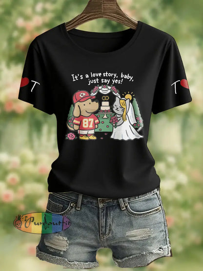 Women’s It’s A Love Story Printed T Shirt Black / S