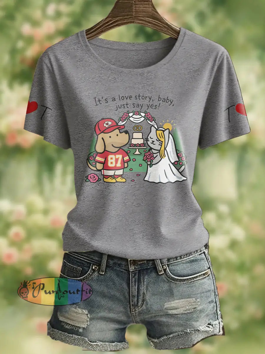 Women’s It’s A Love Story Printed T Shirt Light Gray / S