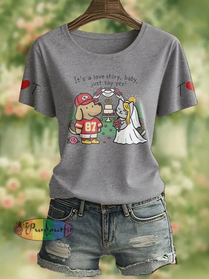 Women’s It’s A Love Story Printed T Shirt Light Gray / S