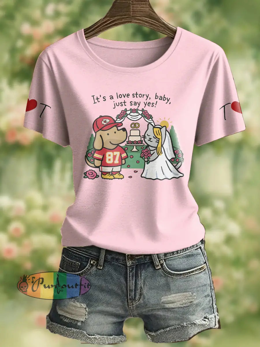 Women’s It’s A Love Story Printed T Shirt Light Pink / S