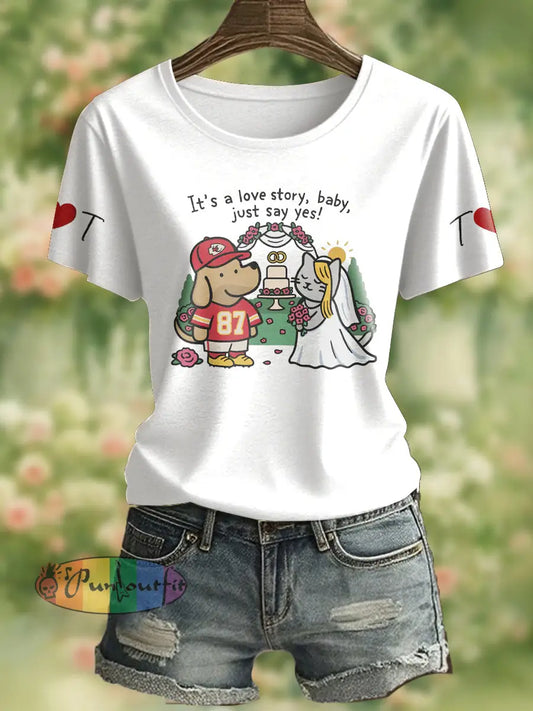 Women’s It’s A Love Story Printed T Shirt White / S