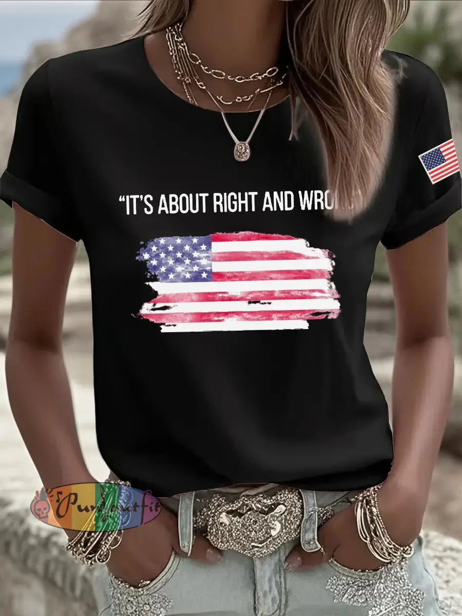 Women’s It’s About Right And Wrong Printed Casual T-shirt Black / S