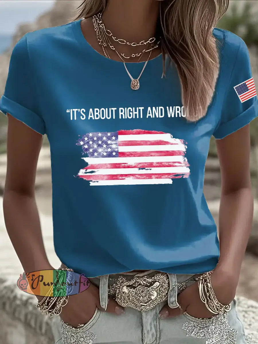 Women’s It’s About Right And Wrong Printed Casual T-shirt Blue / S