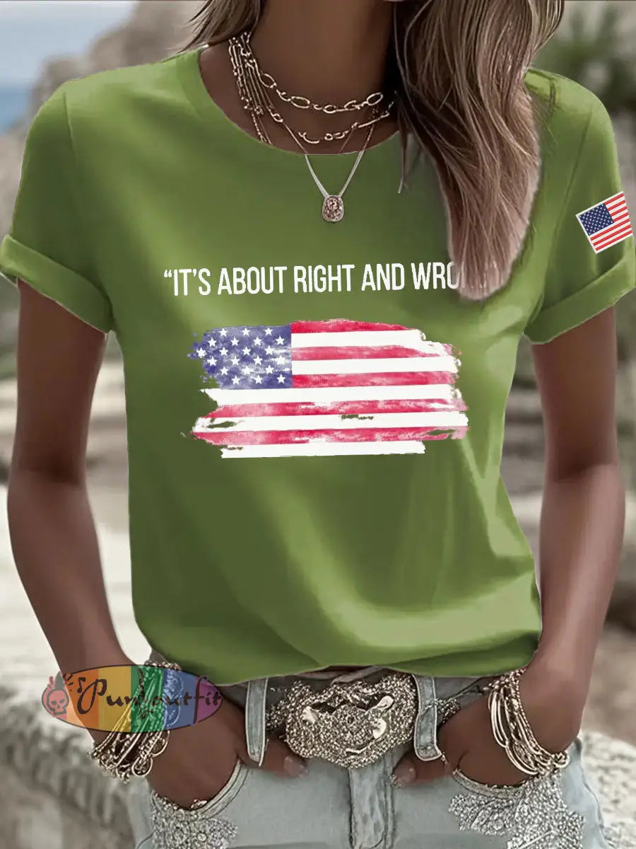 Women’s It’s About Right And Wrong Printed Casual T-shirt Green / S