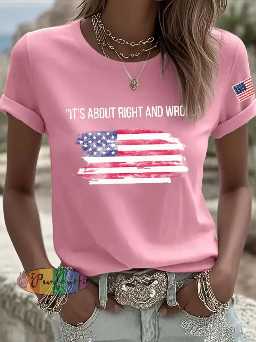 Women’s It’s About Right And Wrong Printed Casual T-shirt Pink / S