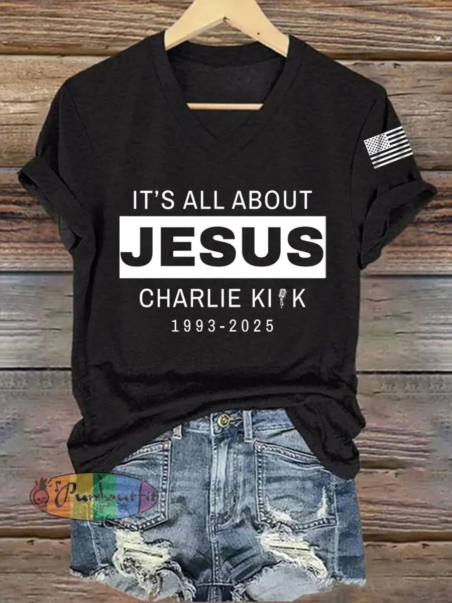 Women’s It’s All About Jesus R.I.P Charlie Kirk Tee Black / S