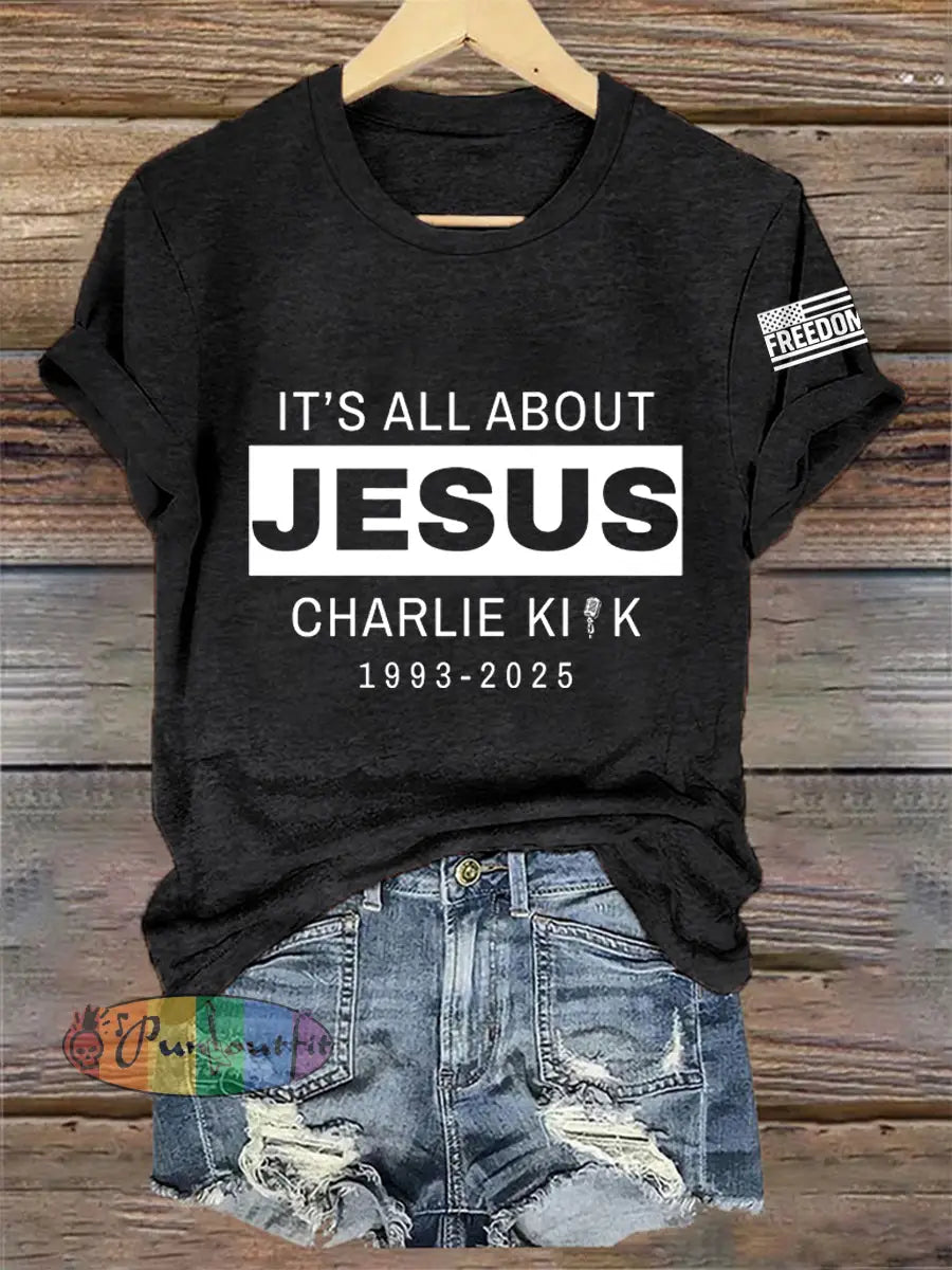 Women’s It’s All About Jesus R.I.P Charlie Kirk Tee Black / S