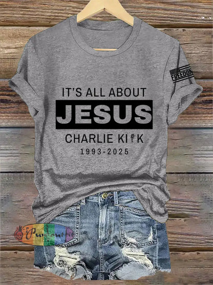 Women’s It’s All About Jesus R.I.P Charlie Kirk Tee Light Gray / S