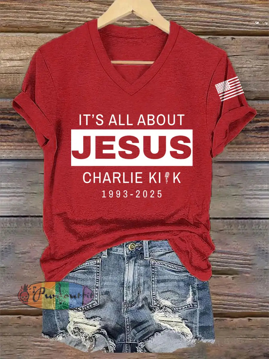 Women’s It’s All About Jesus R.I.P Charlie Kirk Tee Red / S