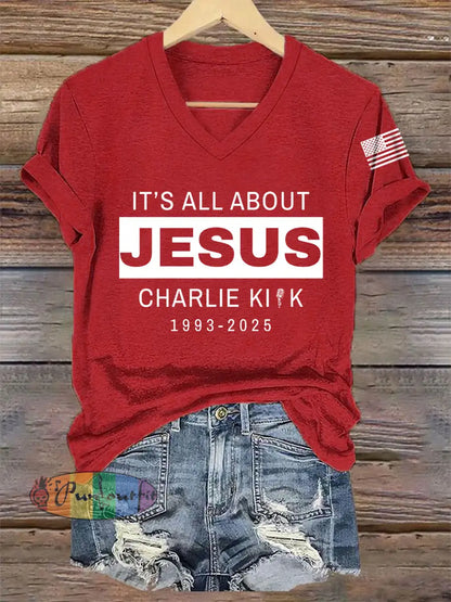 Women’s It’s All About Jesus R.I.P Charlie Kirk Tee Red / S