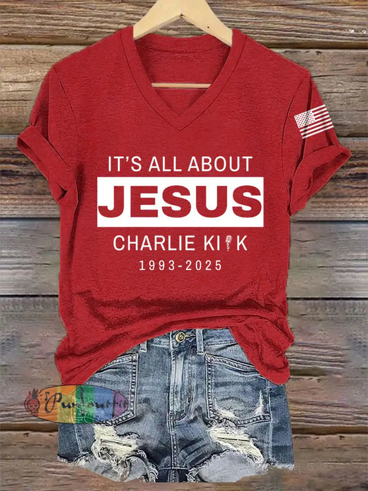 Women’s It’s All About Jesus R.I.P Charlie Kirk Tee Red / S