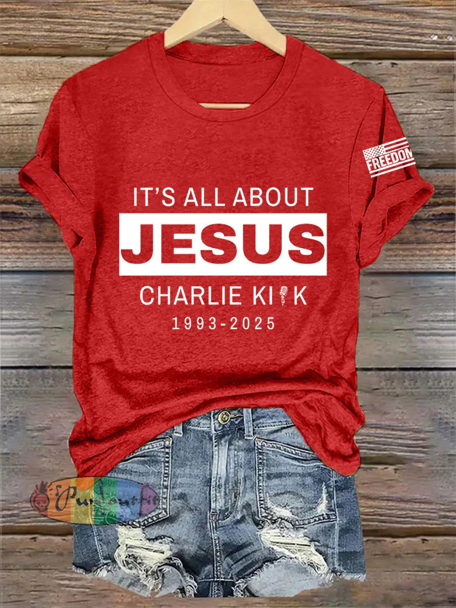 Women’s It’s All About Jesus R.I.P Charlie Kirk Tee Red / S