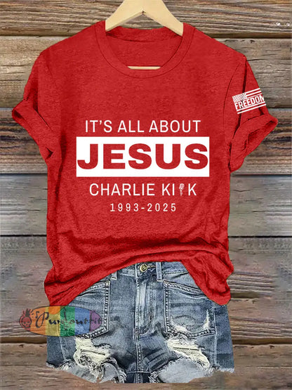 Women’s It’s All About Jesus R.I.P Charlie Kirk Tee Red / S