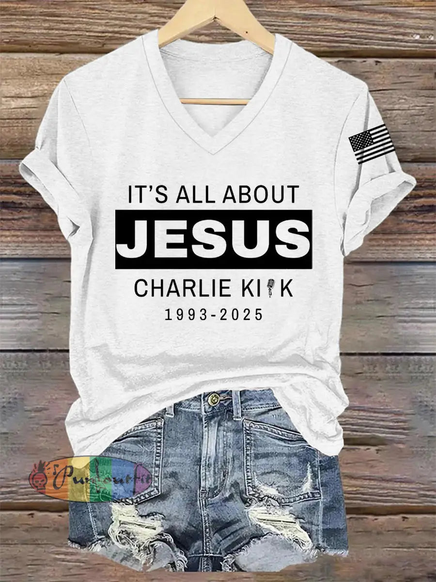 Women’s It’s All About Jesus R.I.P Charlie Kirk Tee White / S