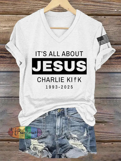 Women’s It’s All About Jesus R.I.P Charlie Kirk Tee White / S