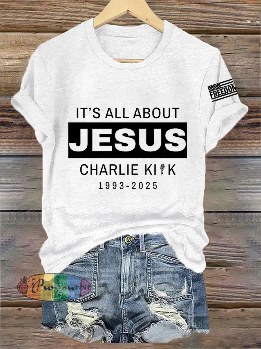 Women’s It’s All About Jesus R.I.P Charlie Kirk Tee White / S