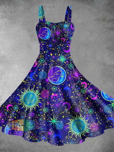 Women’s J Gradient Star Moon Sun Print Suspender Dress As Picture / S