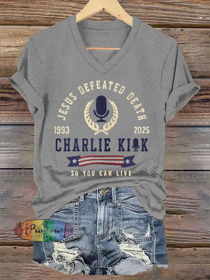 Women’s Jesus Defeated Death So You Can Live R.I.P Charlie Kirk Tee Light Gray / S
