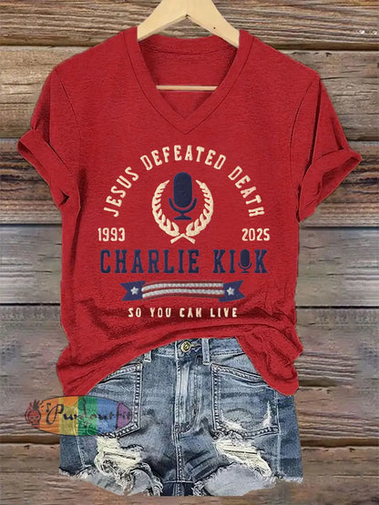 Women’s Jesus Defeated Death So You Can Live R.I.P Charlie Kirk Tee Red / S