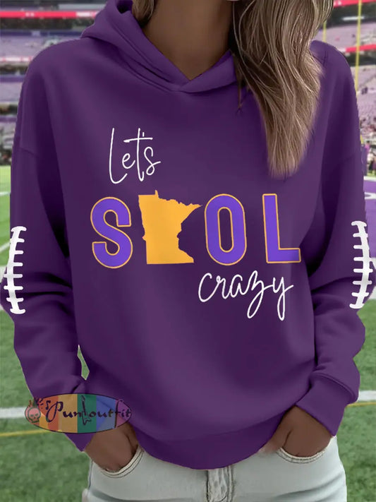 Women’s Let’s SKOL Crazy! Football Fans Lovers Gameday Casual Hoodie Purple / S