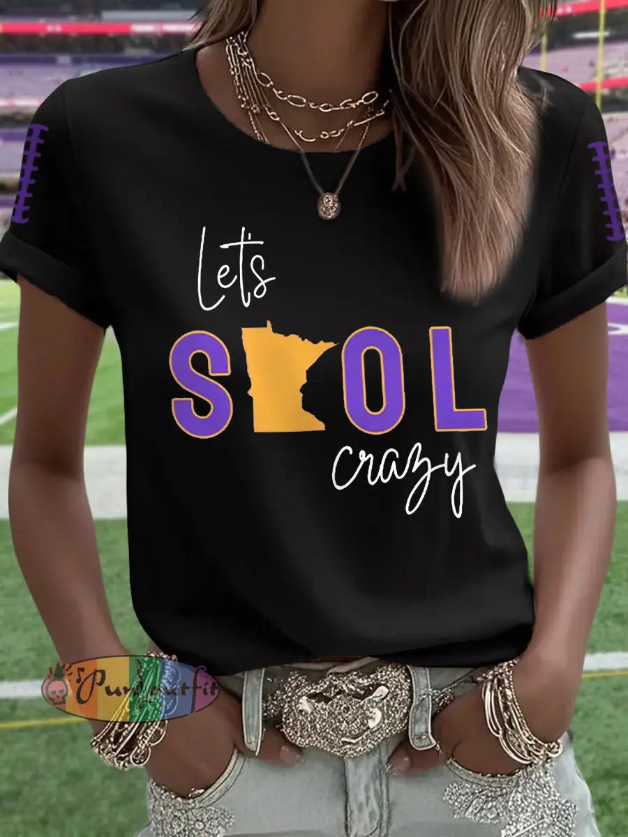 Women’s Let’s SKOL Crazy! Football Fans Lovers Gameday Casual Tee Black / S